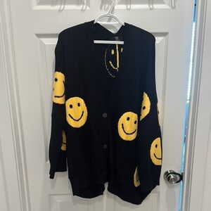 Black Cardigan with Yellow Smiley Faces